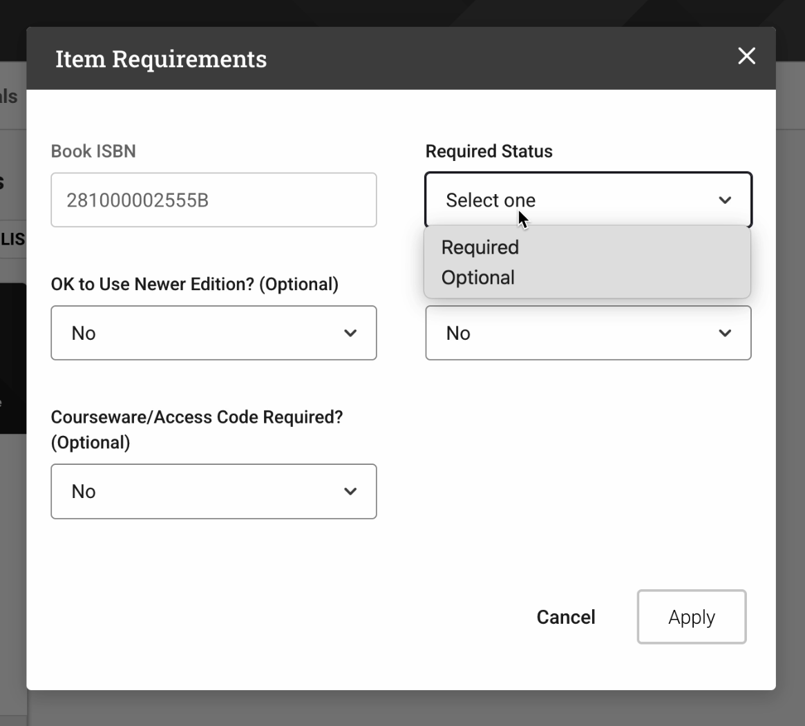 Answer questions for a selected material