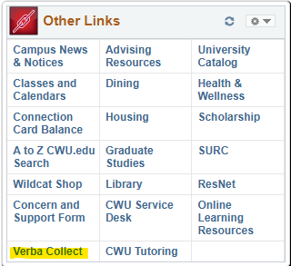 Verba Collect link in MyCWU
